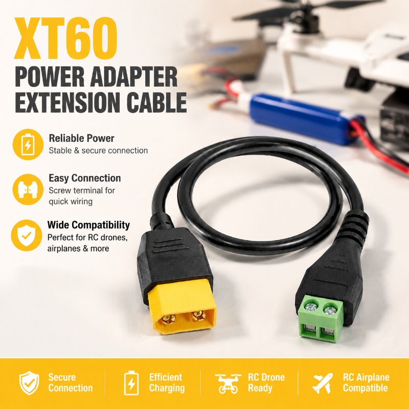 Drone Battery Connector - XT60 Connector Man/Vrouw naar 2-pins schroefklemmenadapterkabel,